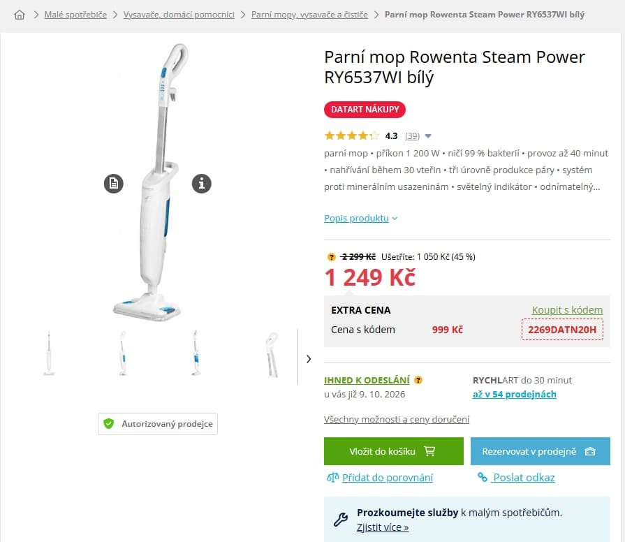 Parní mop Rowenta Steam Power 