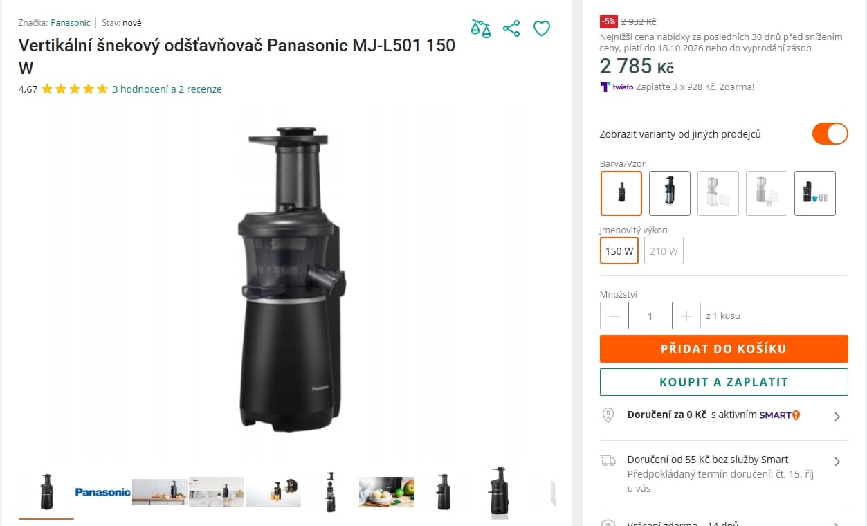 Šnekový odšťavňovač Panasonic