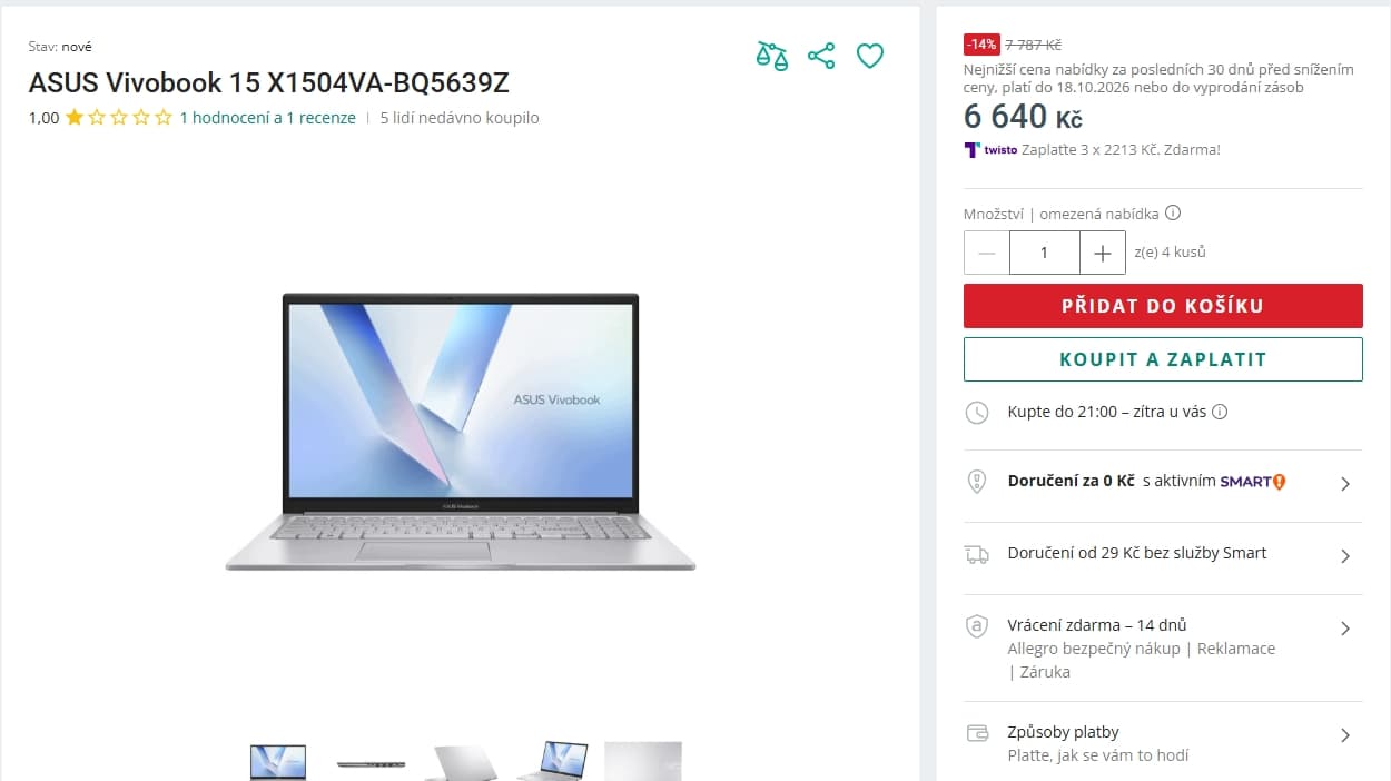 Asus 4,5 GHz, 8/256 GB, 15,6", 1,7 kg