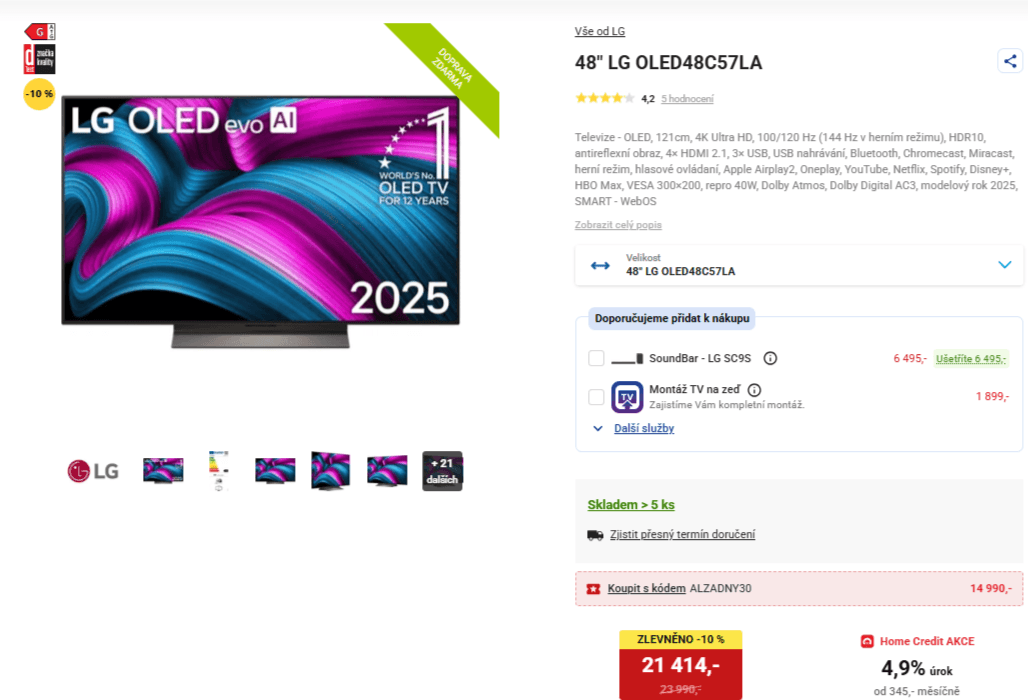 OLED 4K TV, 40W, Atmos, 121 cm, LG