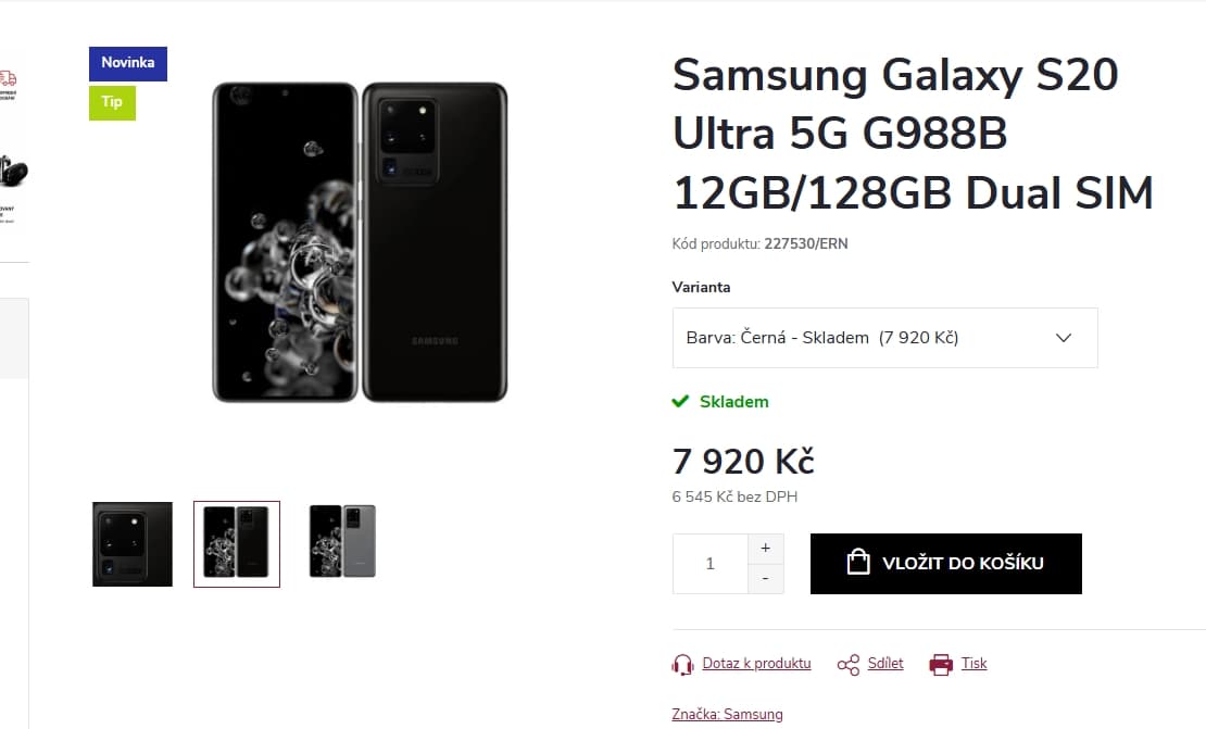 Samsung S20 Ultra 8x 2,73GHz, 12/128 GB, 6,9"