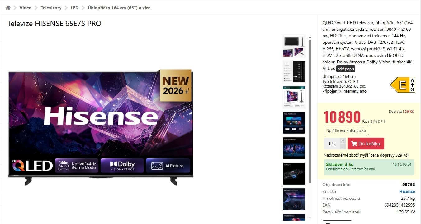 QLED 4K TV, Atmos, soundbar, 144Hz, 165 cm, Hisense