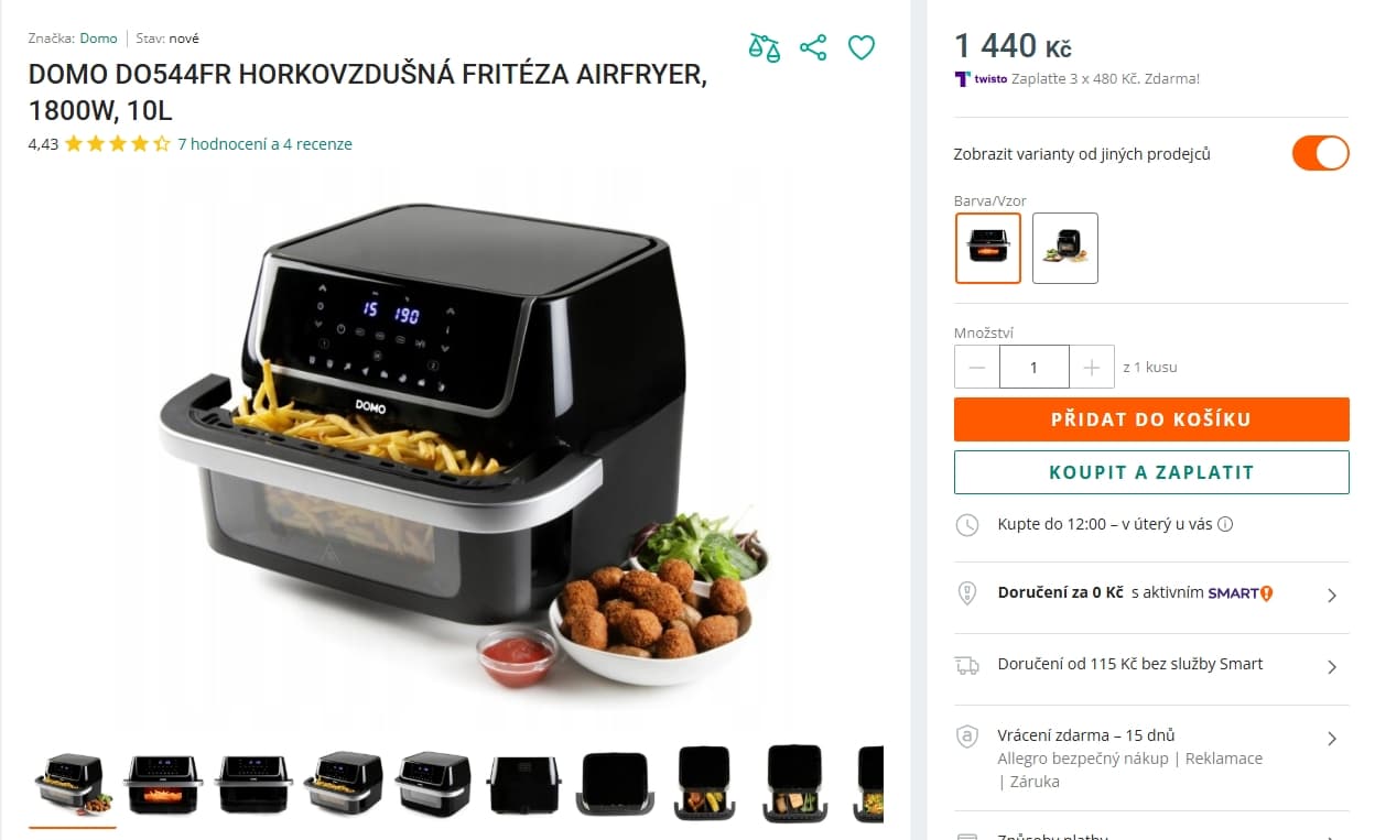 Horkovzdušná fritéza Domo, dual, 10 l.