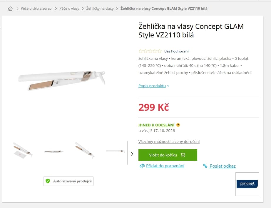 Žehlička na vlasy Concept 