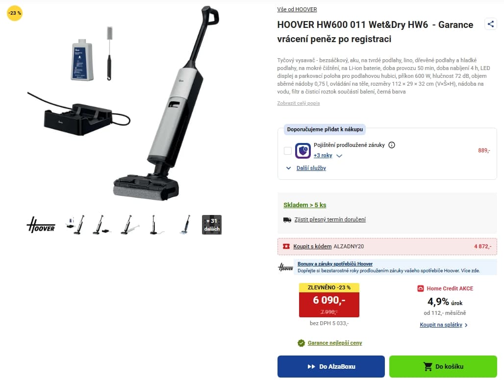 Tyčový vysavač / myčka Hoover Wet&Dry