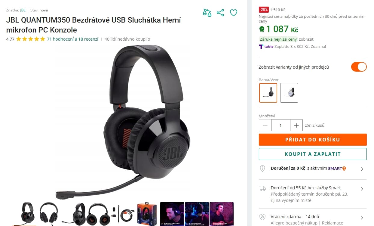 BT sluchátka JBL Quantum 350