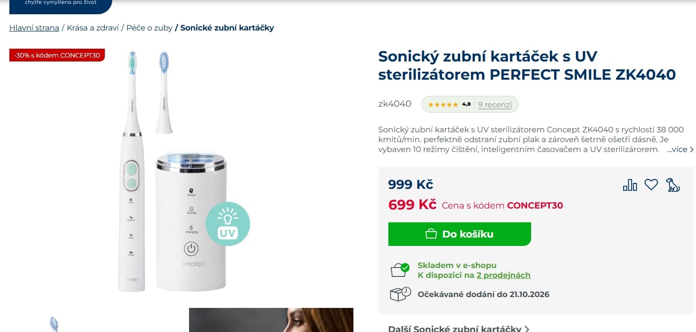 Sonický kartáček Concept, 10 režimů, UV sterilizátor