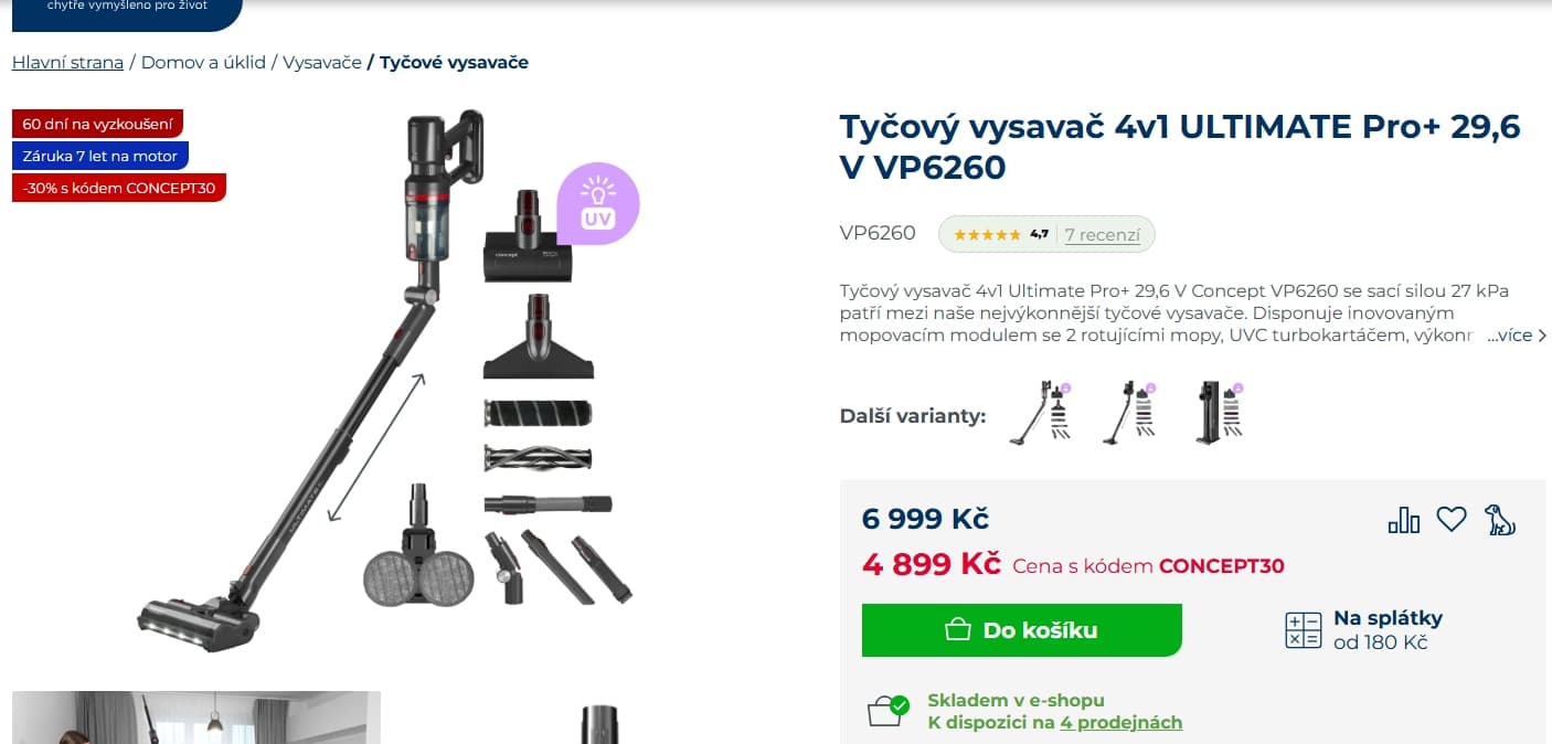 Tyčový vysavač, mop, UVC, ruční Concept 4v1 ULTIMATE Pro+