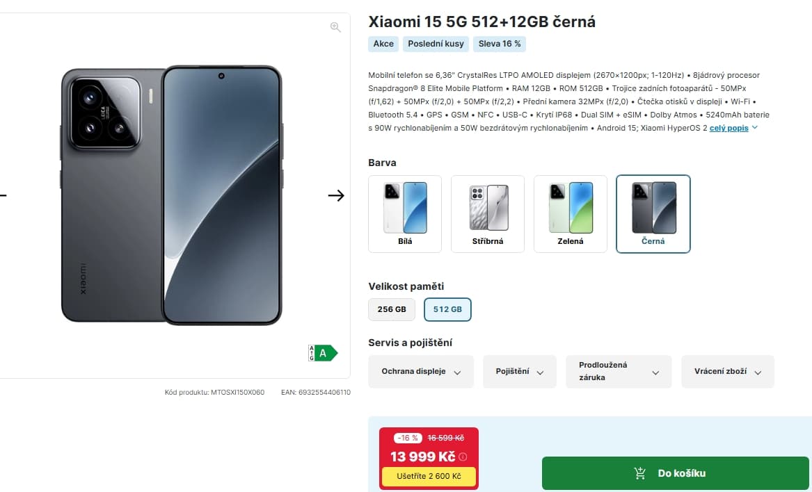 Xiaomi 15 8x 4,32 GHz, 12/512GB, 6,36"