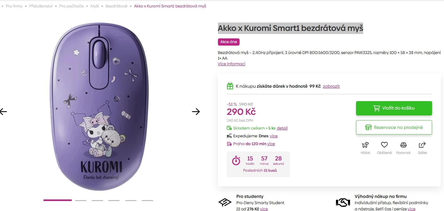 Bezdrátová myš Akko x Kuromi Smart1