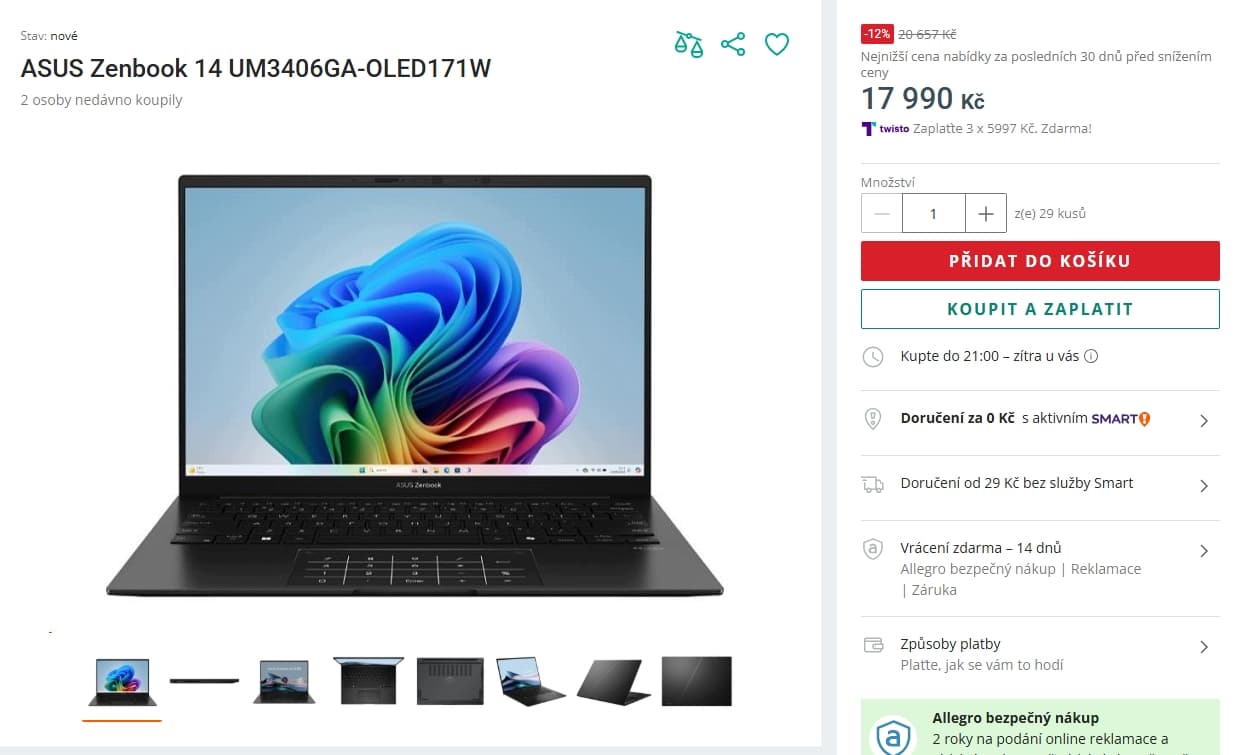 Asus Zenbook 4,5 GHz, 16/512 GB, dotyk 14", 1,28 kg