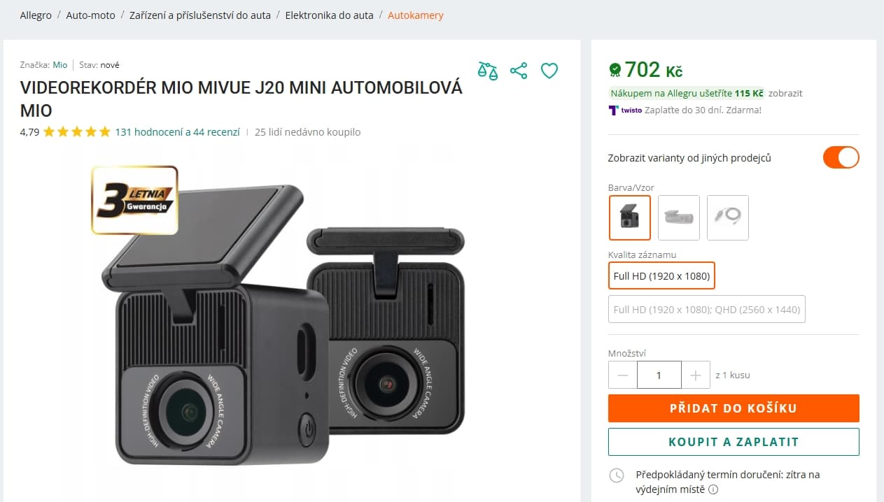 FHD autokamera MIO MiVue J20 WIFI