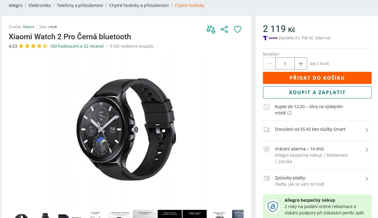 Chytré hodinky Xiaomi Watch 2 Pro BT