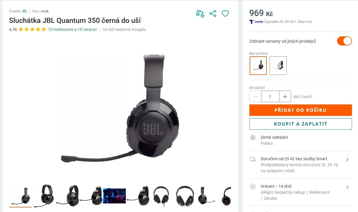 BT sluchátka JBL Quantum 350