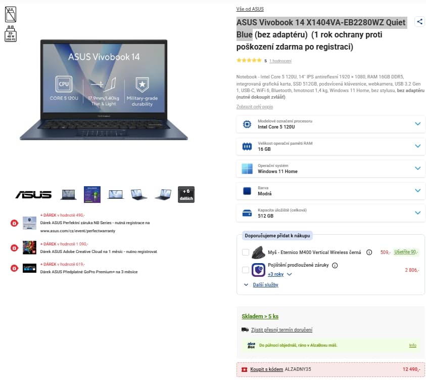 Asus 5 5 GHz, 16/512GB, 14", 1,4 kg