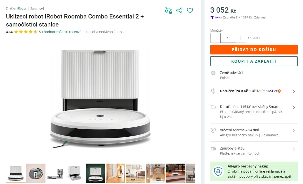 Robot vysavač, mop, stanice iRobot Roomba Combo 2