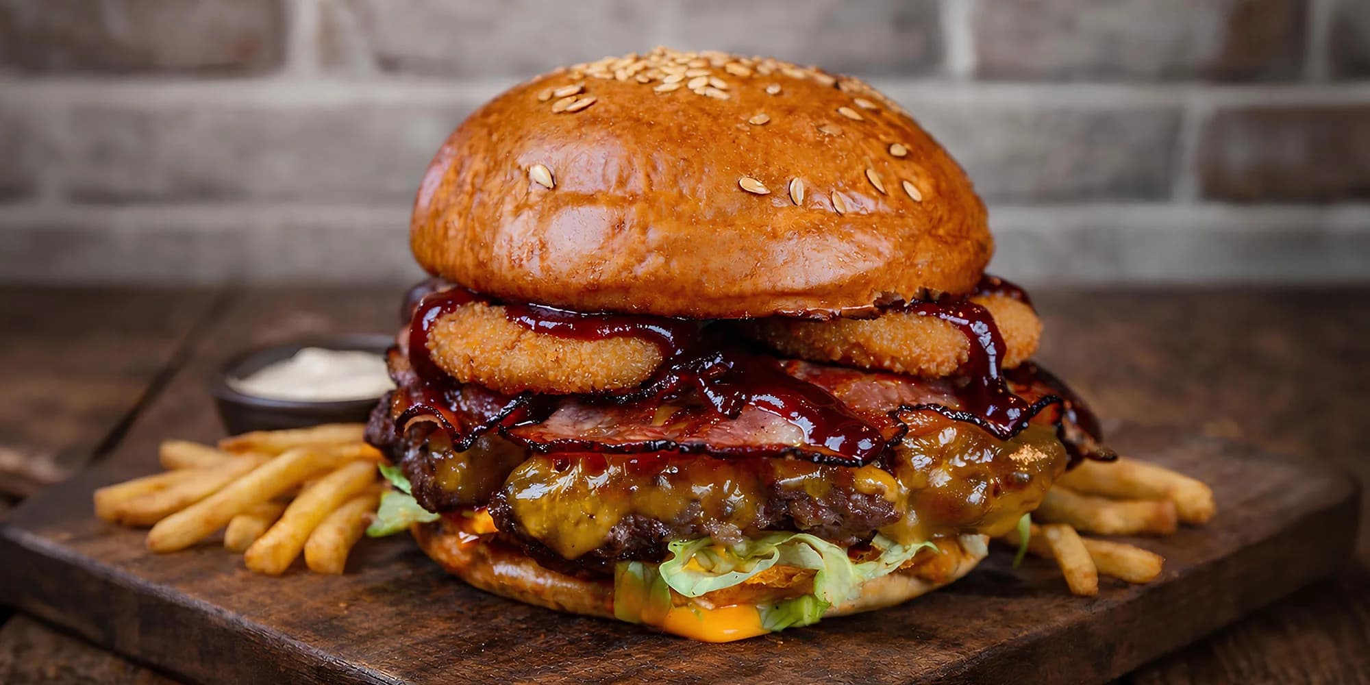 Burger podle výběru ze 4 druhů, hranolky a omáčka pro 1 i 2 osoby