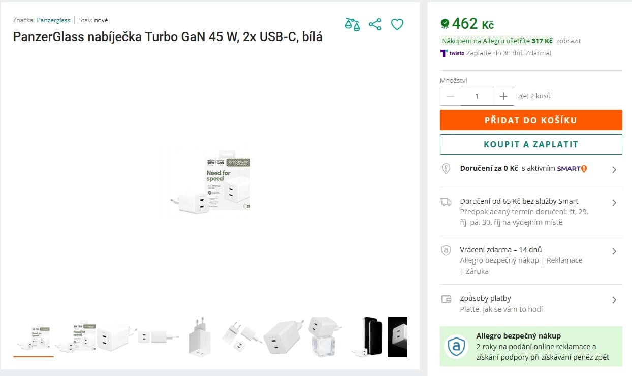 Nabíječka do sítě PanzerGlass GaN 45 W 