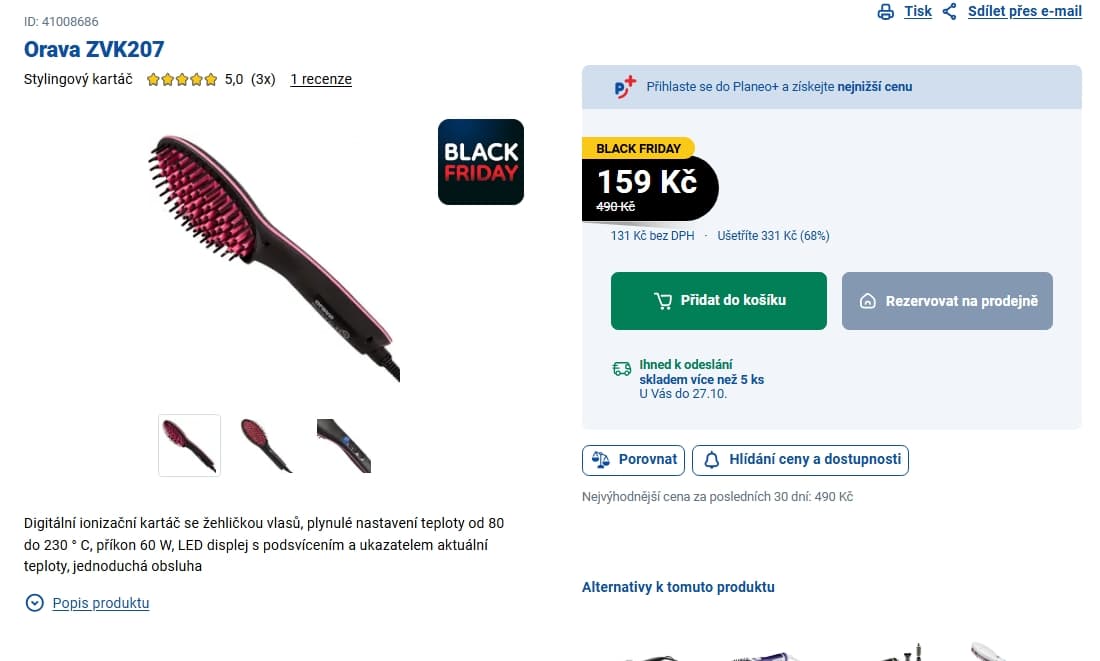 Digitální ionizační kartáč se žehličkou vlasů Orava