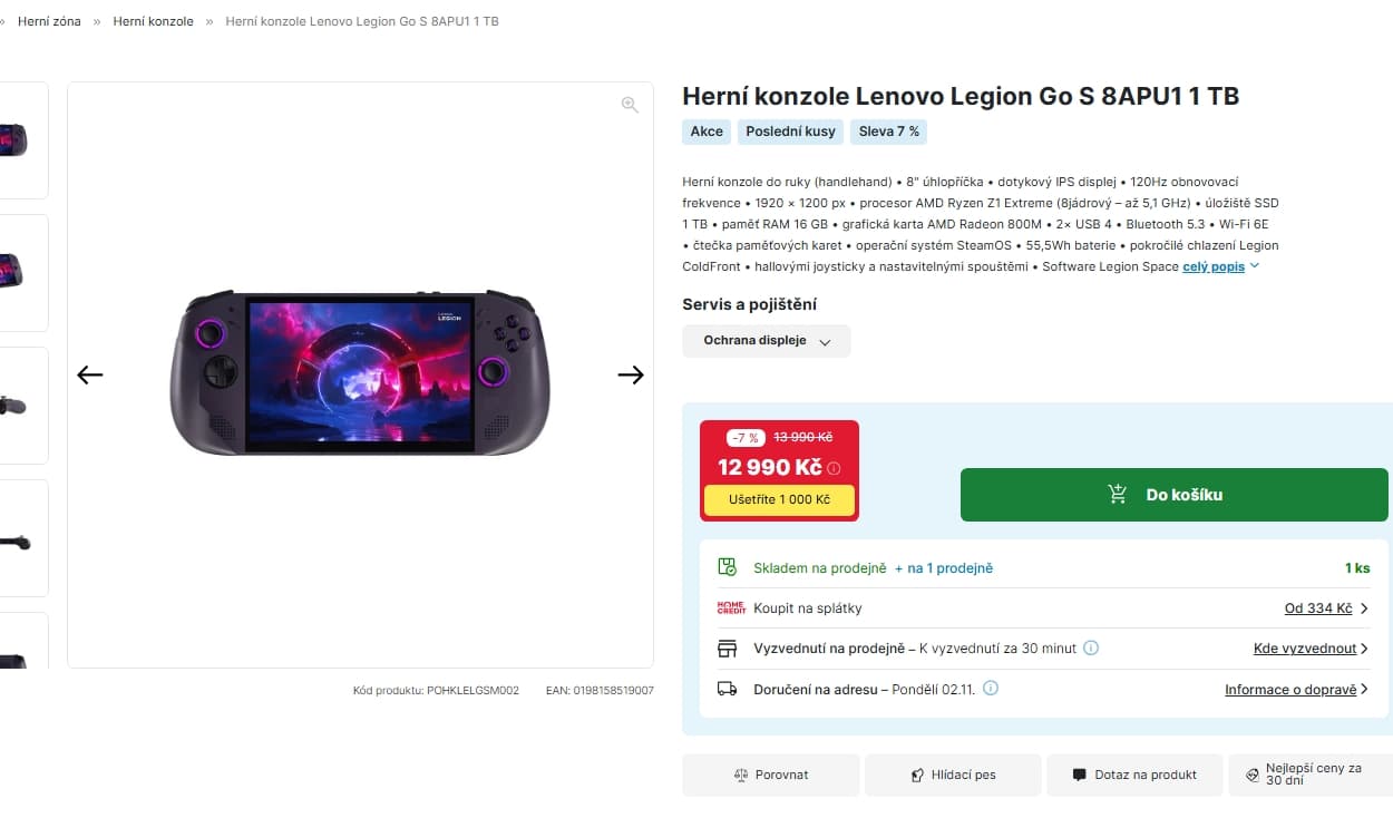 Herní konzole Lenovo 5,1 GHz, 8", 16/1000GB