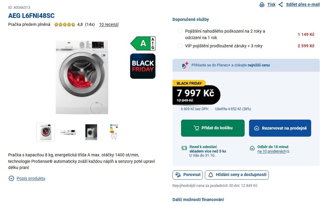 Parní pračka AEG 8 kg, 1400 ot., A