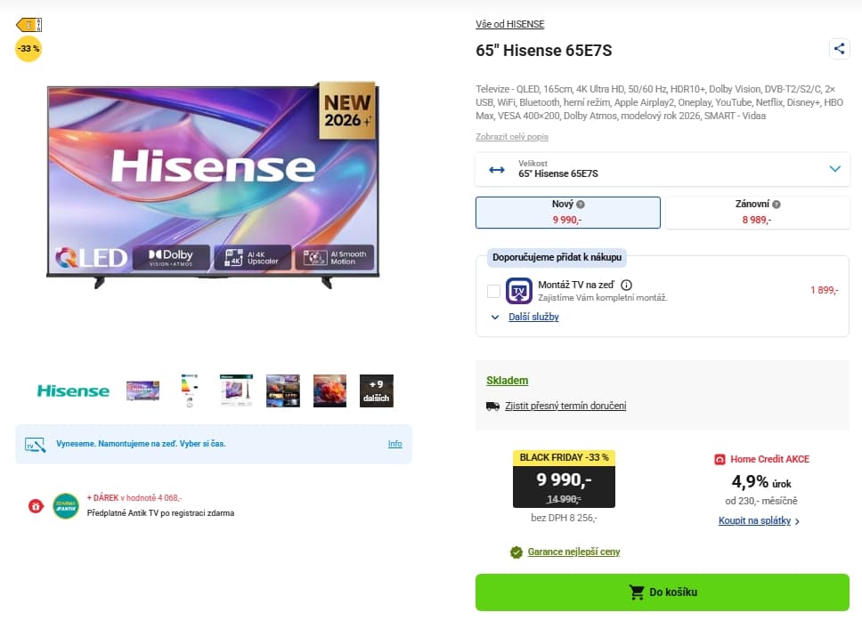 4K TV, Atmos, 165 cm, Hisense