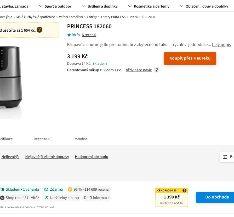 Horkovzdušná fritéza Princess 8 prg, 5,5 litrů