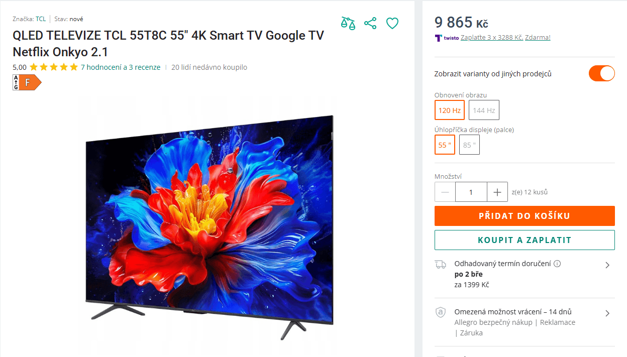 4K QLED Smart TV, 139 cm, 120Hz, Atmos, Onkyo TCL