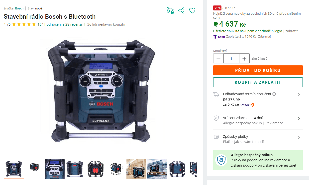 Stavební rádio Bosch Professional 40W, Dab+, USB