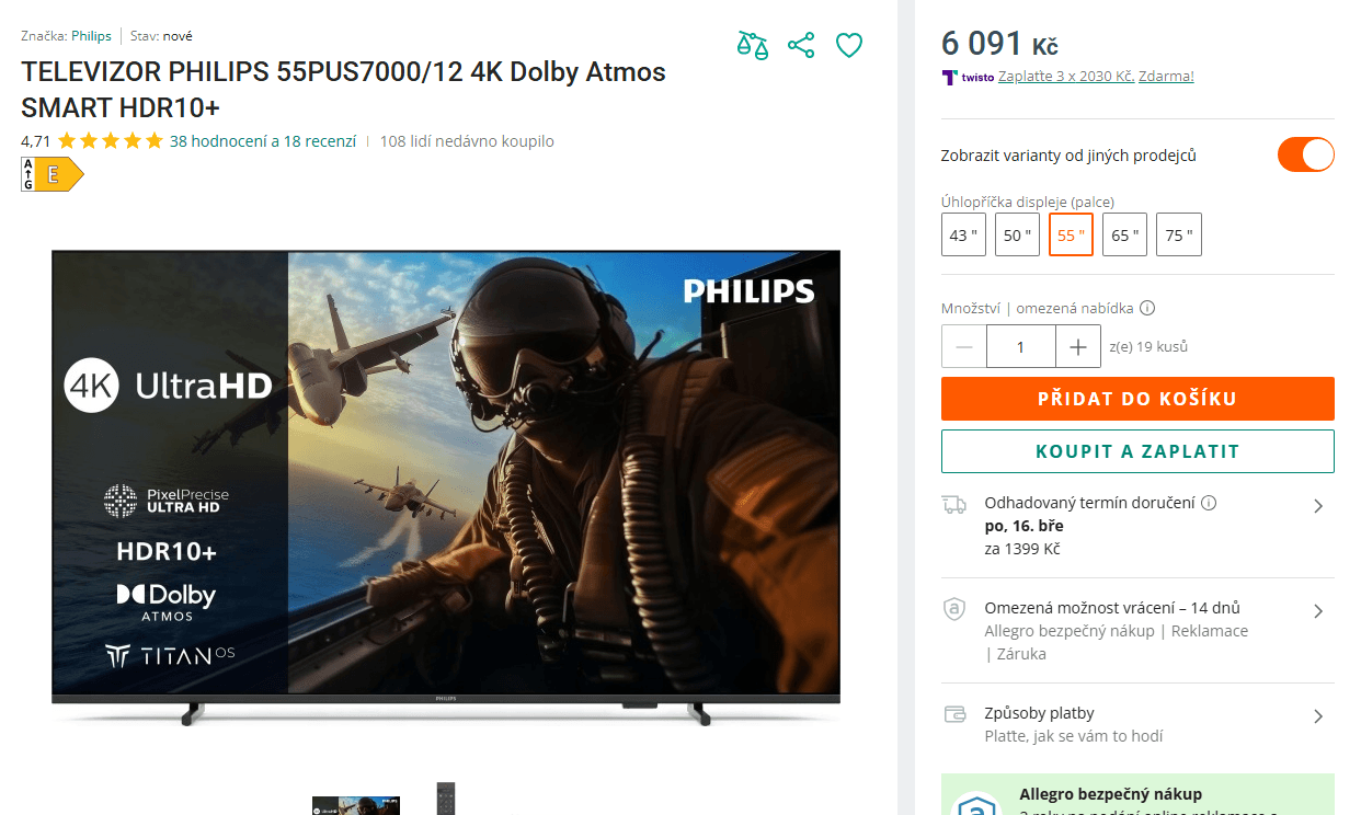 4K Smart TV, Atmos, 139 cm, Philips