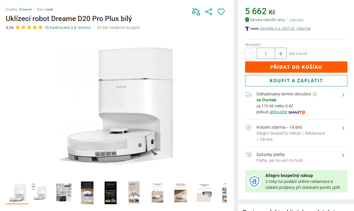 Robot vysavač, mop, stanice Dreamy