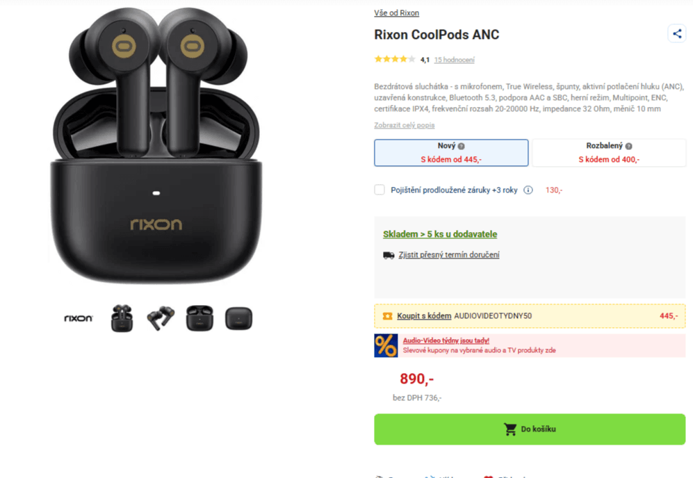 BT sluchátka Rixon CoolPods ANC