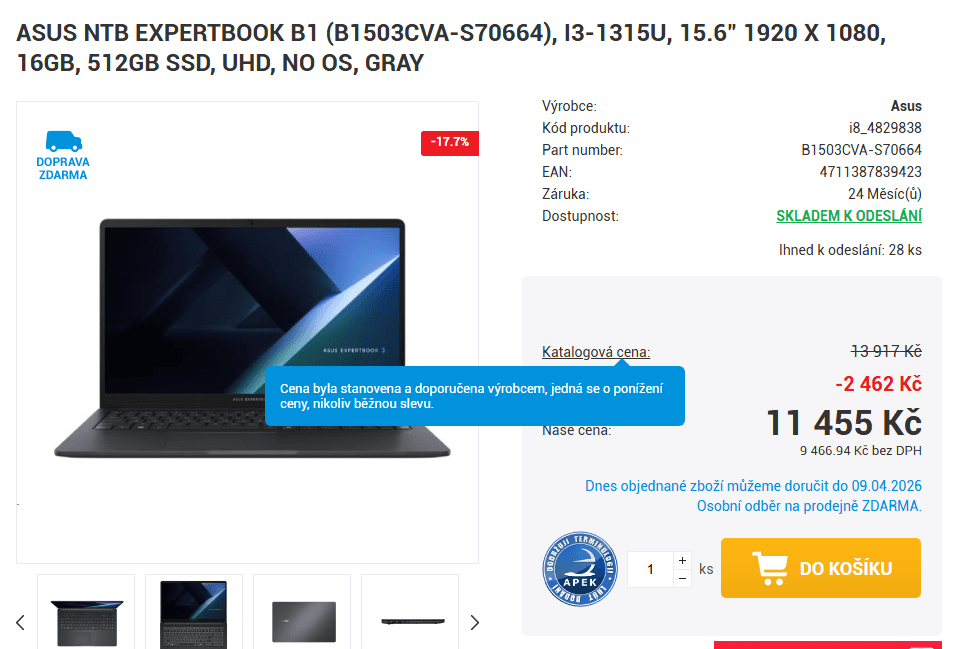 Asus i3 4,5 GHz, 16/512 GB, 15,6"