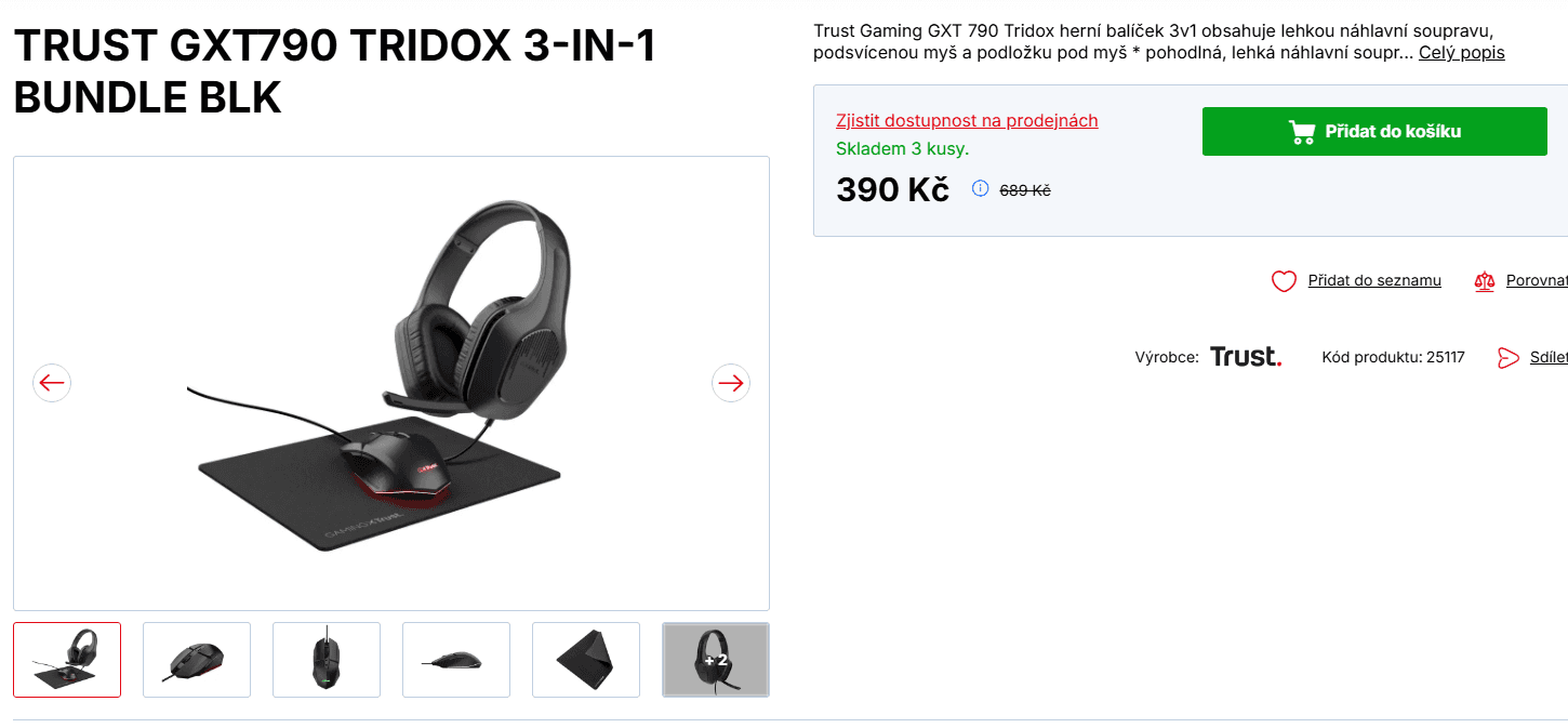 Herní sada myš, sluchátka a podložka Trust