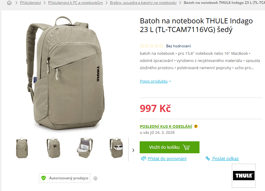 Batoh na notebook Thule Indago 23l., 15,6"
