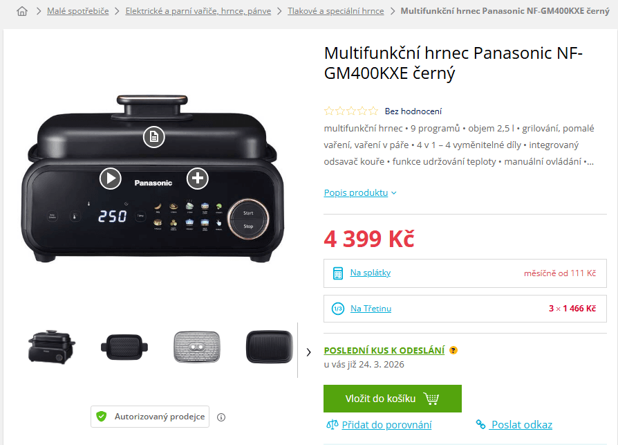 Multifunkční hrnec Panasonic 4v1, gril, pára, 2,5 l., 9 prg