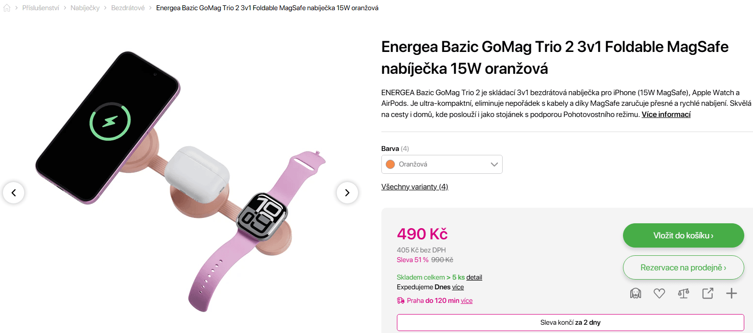Bezdrátová nabíječka Energea Bazic GoMag 3v1, 15 W