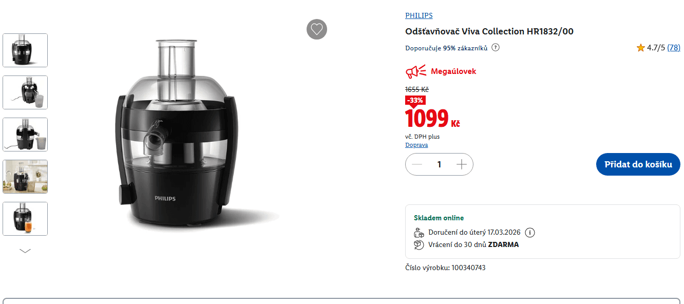 Odstředivý odšťavňovač Philips