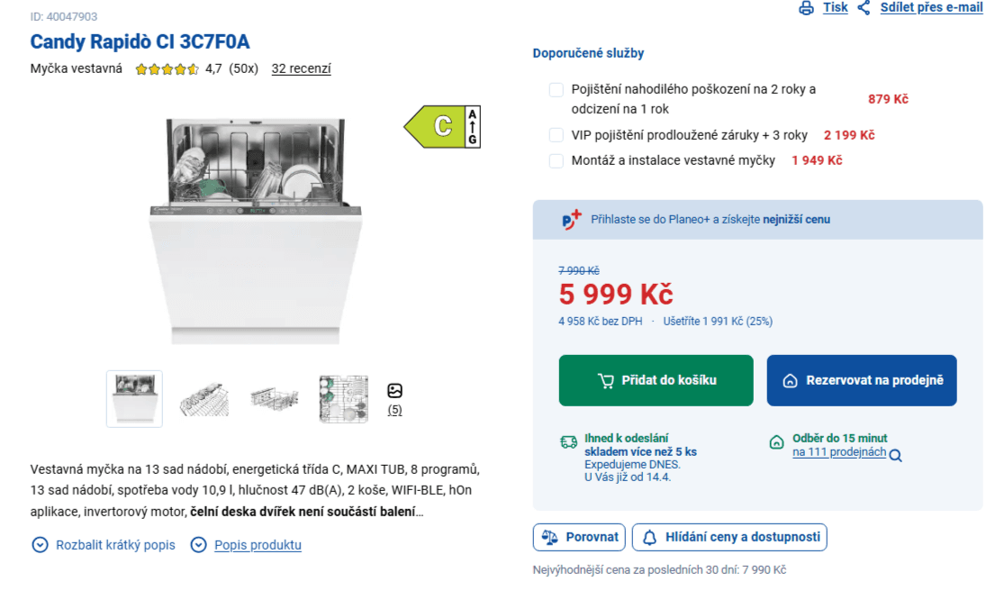 Myčka nádobí Candy 13 sad, Wifi