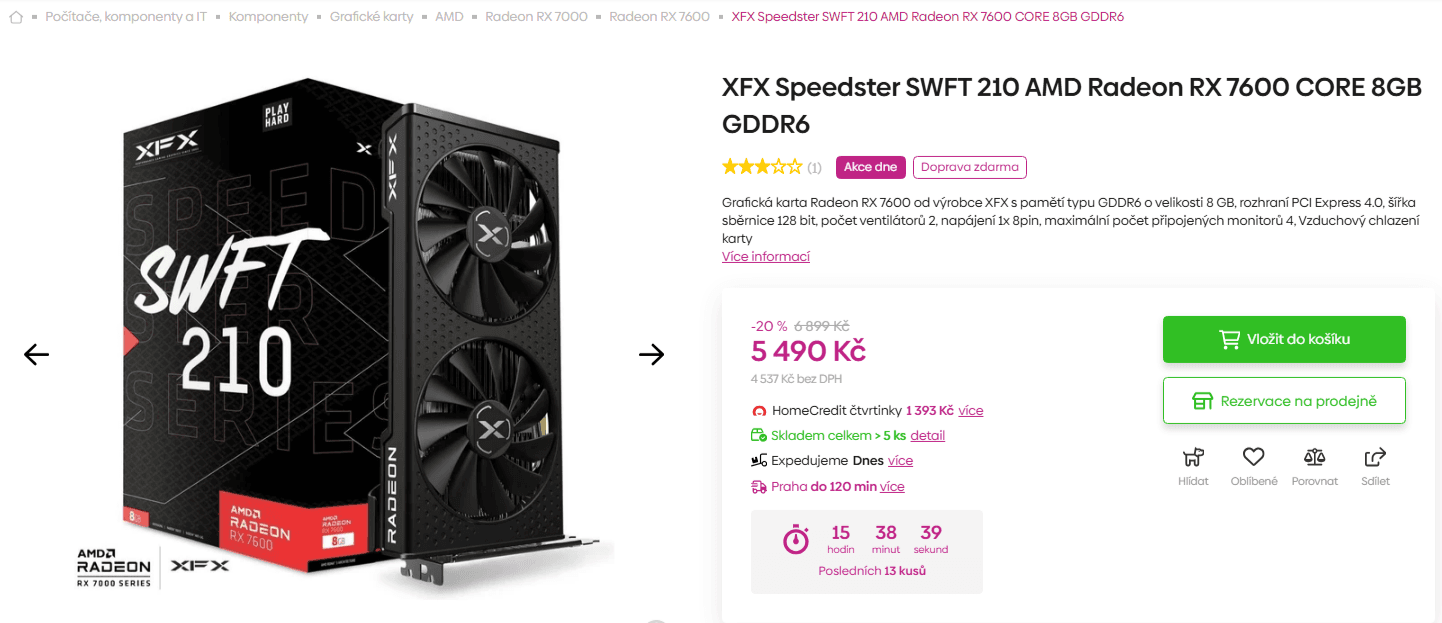 Grafická karta XFX Radeon RX 7600 - 8 GB