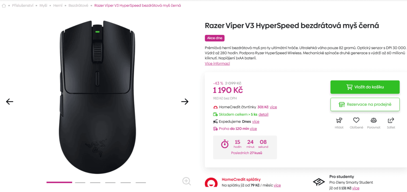 Herní BT myš Razer Viper V3 HyperSpeed