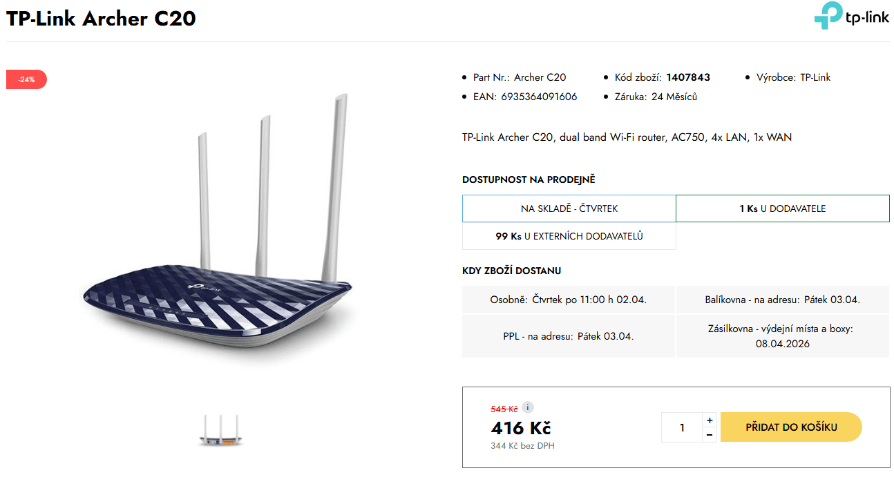 Wifi router TP-Link Archer C20 AC750