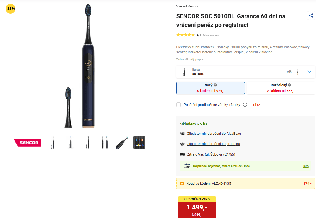 El. zubní kartáček Sencor, sonic, 4 režimy