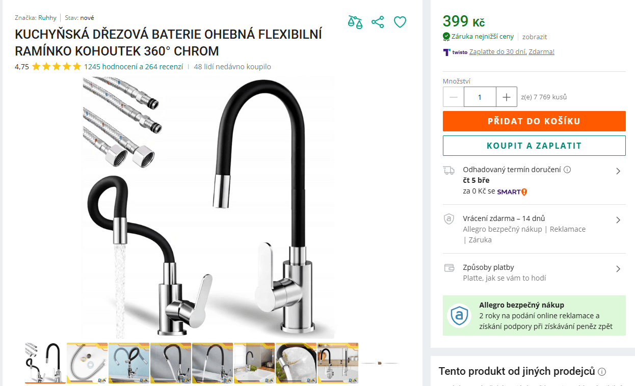 Dřezová baterie s flexi hadicí Ruhhy