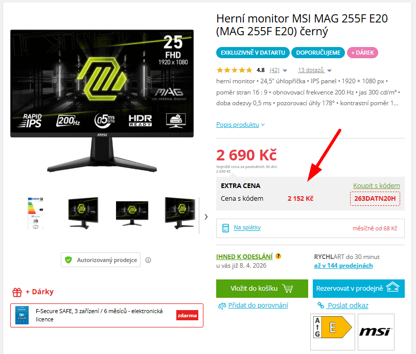 Full HD herní PC monitor MSI, 25"