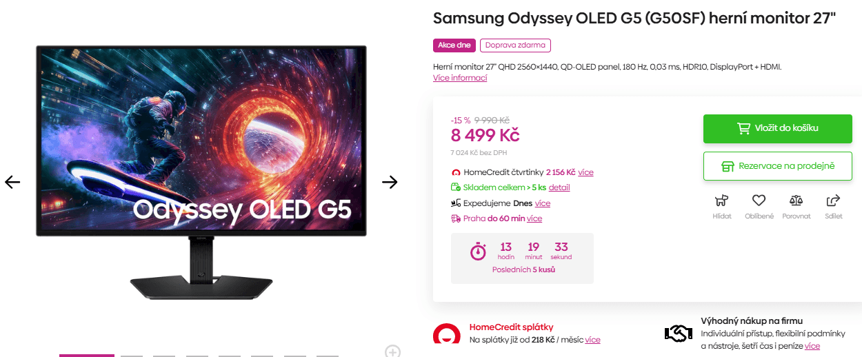 Herní OLED QHD PC monitor Samsung 27", 
