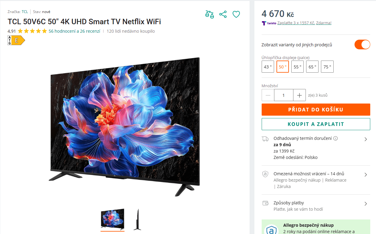 4K Google TV, 126 cm - TCL