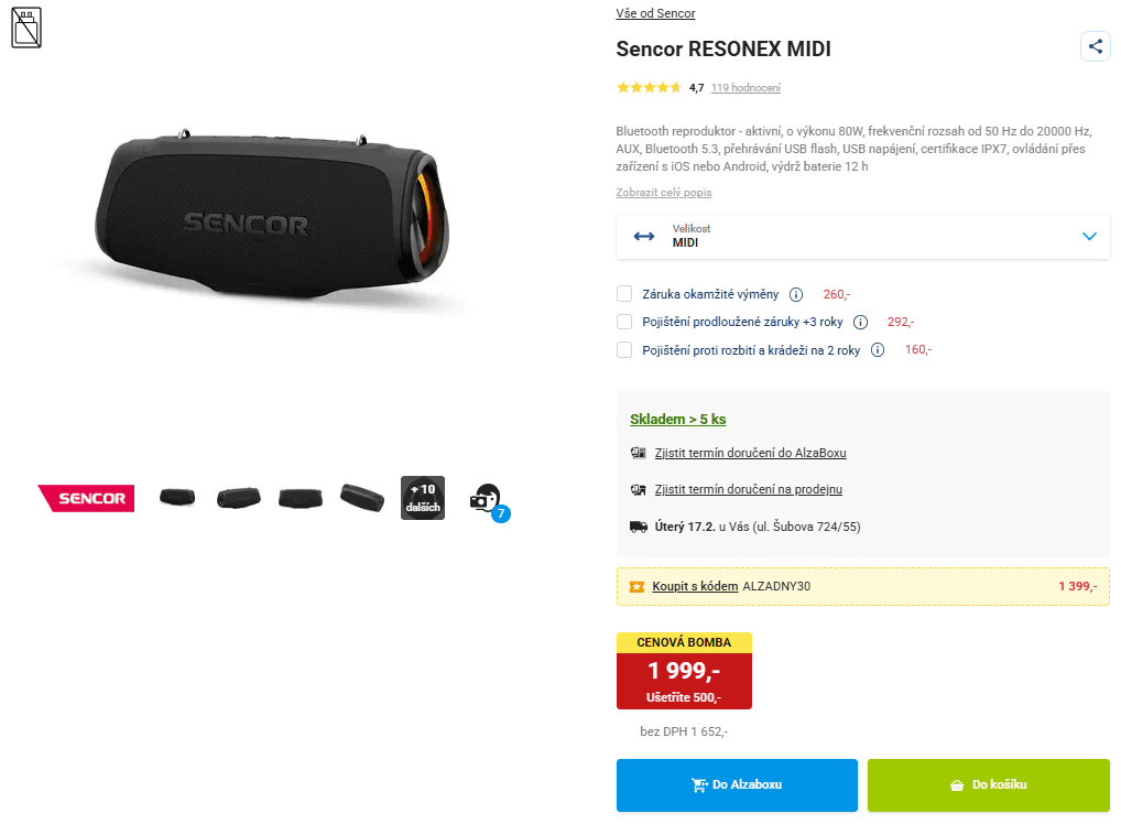 Aktivní BT repro Sencor - 80 W, 23x12 cm