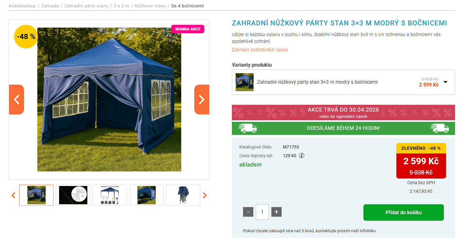 Zahradní párty stan 3x3 metru, bočnice