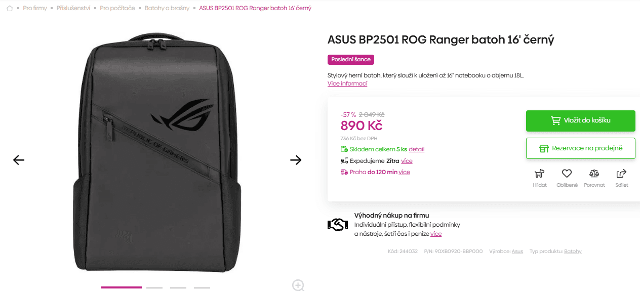 Batoh ASUS ROG Ranger, 16", 18 l.